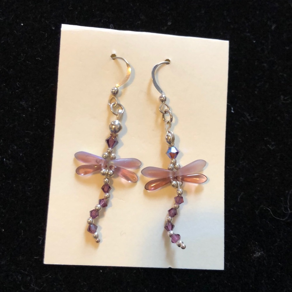 Handmade beaded dragonfly earrings